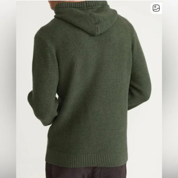 Marine Layer Waffle Knit Wool Cotton Blend Pullover Hoodie Green XL - Picture 4 of 15